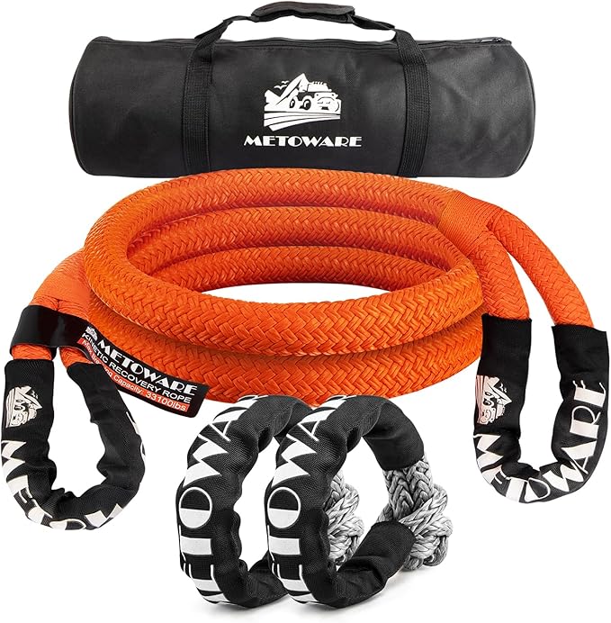 METOWARE Kinetic Recovery Rope (1’’ x 10ft) Offroad Tow Kit with 1/2inch x 22 Inch Soft Shackles，Heavy Duty Offroad Recovery Kit for UTV, ATV, Truck, Car