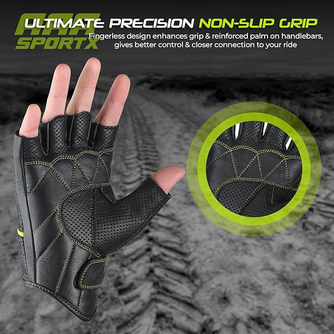 aasportx Motorcycle Gloves - Men's Leather Motorbike Gloves with Touchscreen Function - Non-Slip Pads for Men & Women