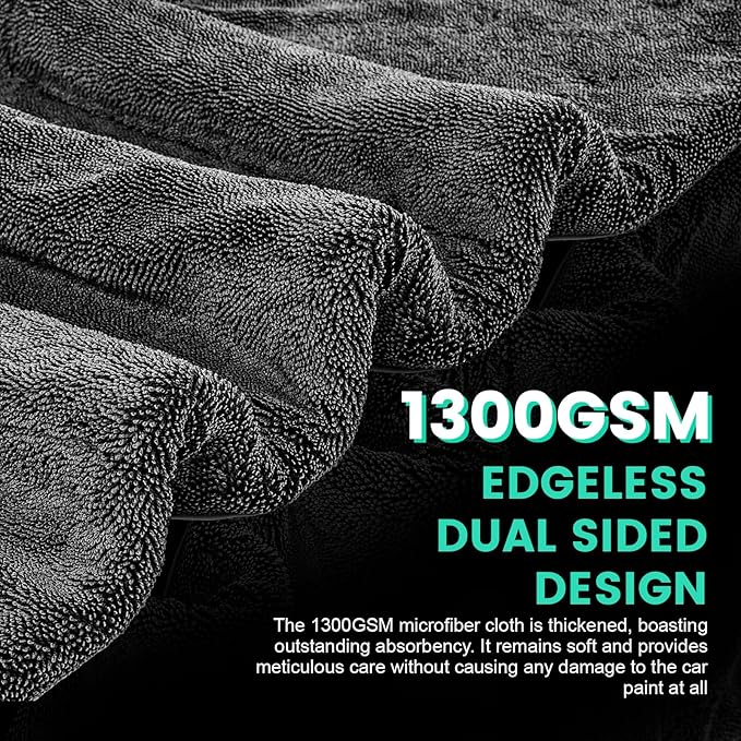 2 Pack Double-Sided Car Care Extra-Large, Ultra-Absorbant Microfiber Drying Towel for Cars and Trucks, Super Absorbent Car Drying Towel, 1300GSM, 35" x 24"