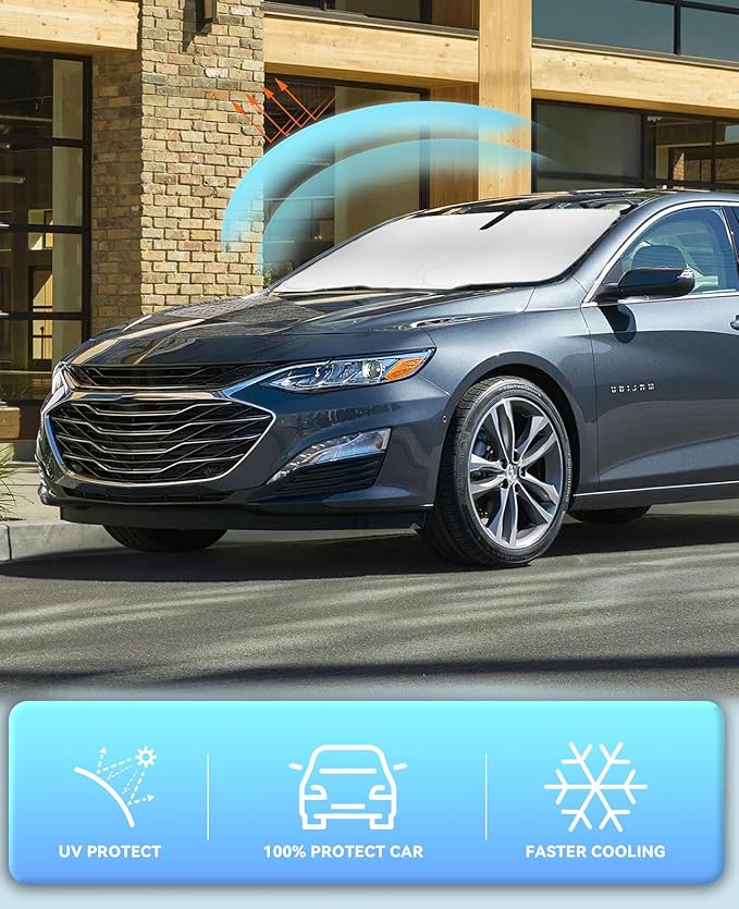 Windshield Sun Shade Car Sunshade for Chevrolet/Chevy Malibu 2016-2024 2025 Accessories Windshield 240T Silver Coating Sun Visor Cover for Malibu Front Window Shield Protector Block Heat UV Rays