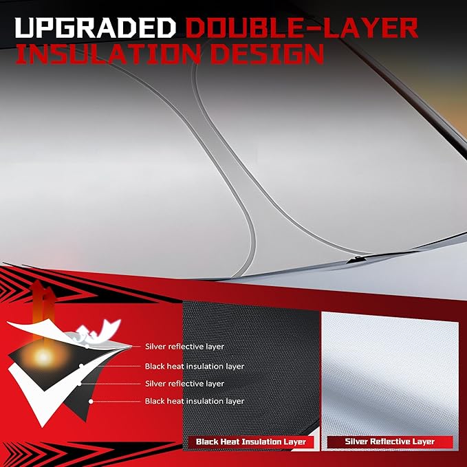 Windshield Sun Shade for Ford F150 2021-2025 Foldable Sun Sunshade for Car Front Window Blocks UV Rays and Heat Automotive Interior Protector Custom Fit Accessories