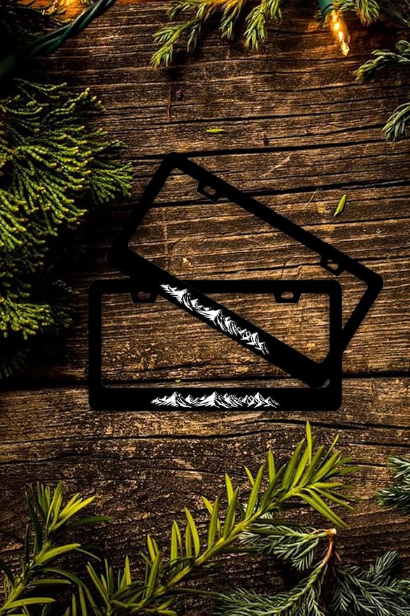 Mountains License Plate Frames - 2 Pcs Set 2 Holes Stainless Steel Metal Novelty Auto Car Accessories Decoration License Plate Frame Cover Size 6.3" x 12.2" Fit US Vehicles for Women Men Gift