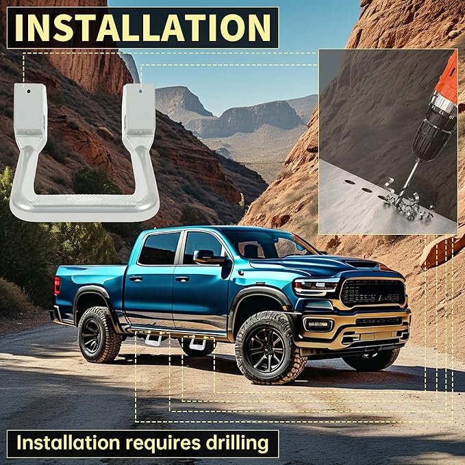 KUAFU Pair Aluminum Universal Side Step Compatible with Chevy Chevrolet GMC Ford Dodge Toyota Nissan Jeep Isuzu Mitsubishi Mazda Pickups & Trucks 2PCs Polishing Silvery