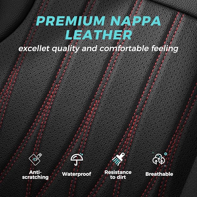 Seat Covers for Honda CRV 2023 2024 2025 2026 EX/EXL/LX/Sport/Touring/Special Edition, Hybrid & Gas, 1:1 Custom Leather Seat Covers Full Set - BlackRed