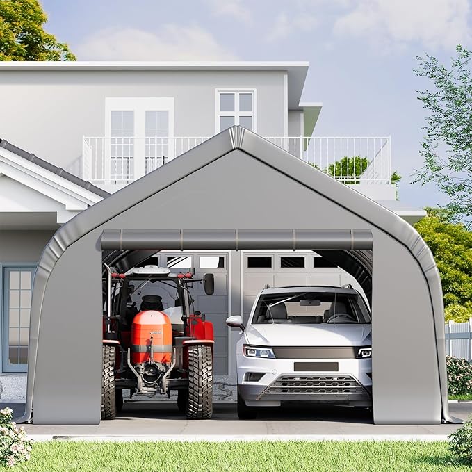 EROMMY 20x30 FT Heavy Duty Durable Carport, Galvanized Steel Frame Garage Shelter and Outdoor Storage, Waterproof 3-Layer PE Cover, Fits 2 Cars, Boat, Farm Equipment, Silver Gray
