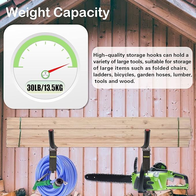 6 Set Garage Hooks - Wall Mounted, Heavy Duty, 7 Inch Large, Extension Cord Hanger, J Hooks for Ladder, Mowers, Cable Bracket - Black