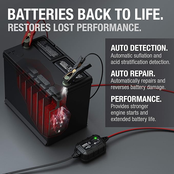 NOCO GENIUS5: 5A 6V/12V Smart Battery Charger – Automatic Maintainer, Trickle Charger & Desulfator with Overcharge Protection & Temperature Compensation – For Lead-Acid & Lithium Batteries