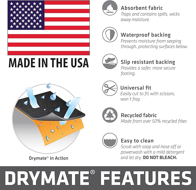 Drymate Garage Floor Mat, (20' x 7'4"), Protects Surfaces, Transforms Garage, Absorbent, Waterproof, Durable (USA Made) (Charcoal) (Includes Double Sided Tape)