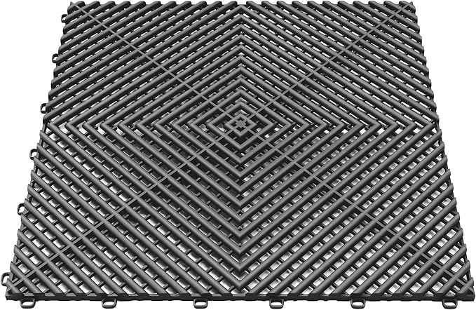25PCS|15.7"x15.7" Garage Flooring Tiles, Non-Slip Interlocking Plastic Garage Floor Mat, Garage Organization & Garage Storage, Vented Pattern (Black)