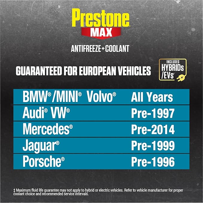 Prestone AF6110 MAX European Vehicles (Blue) Anti-Freeze and Coolant, 1 Gallon, Pack of 6