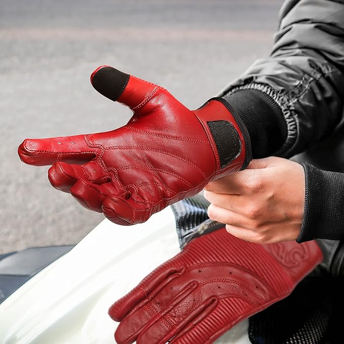 J.A.G. Motorcycle Gloves - Premium Leather Perforated Motorcycle Gloves for Men with Knuckle Protection | Touchscreen Motorbike Riding Gloves