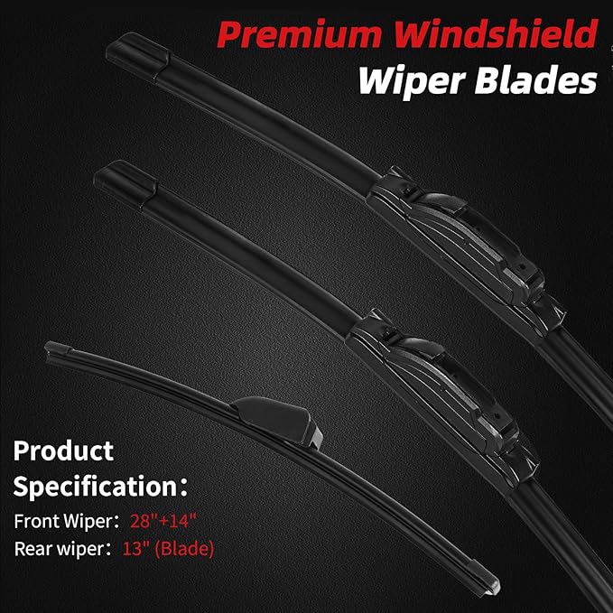OTUAYAUTO Premium Windshield Wiper Blades - Replacement for Hyundai Elantra 2011-2016, Elantra GT 2013-2017, All-Weather Performance, Front and Rear Wiper Blades, U Hook - 28"+14"+13" (Pack of 3)