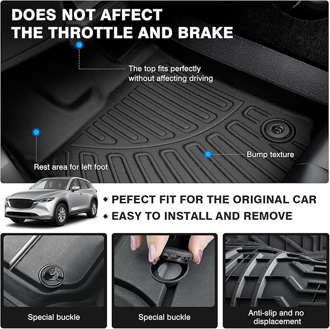 Powerty Floor Mats & Cargo Liner for 2017-2025 Mazda CX-5 CX5 Accessories Car Mats, Includes 2 Row and Cargo Liner Set, All Weather TPE 3D Floor Liners Rear Cargo Mat