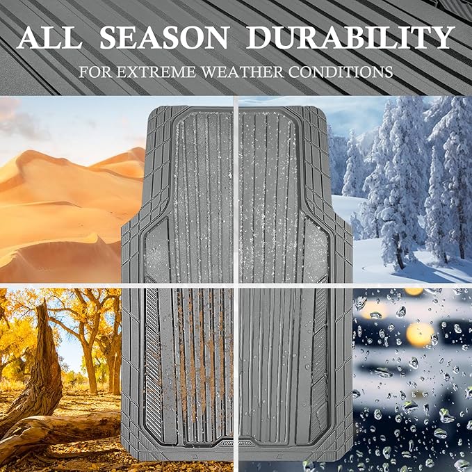 CAR PASS Heavy Duty Sporty Rubber Car Mats, Deep Dish All Weather Car Floor Mats Full Set, Waterproof Anti-Slip Automotive Matts Rugs Trim to Fit for Most Sedans SUVs Vans, 4-Piece All Gray