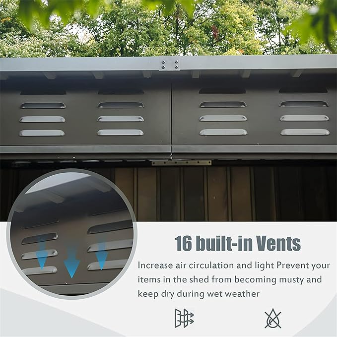 IKERY Galvanized Steel Garden Shed - 6' x 4' with Sloping Roof and Lockable Door, Metal Utility Storage Shed for Backyard Tools, Dark Gray