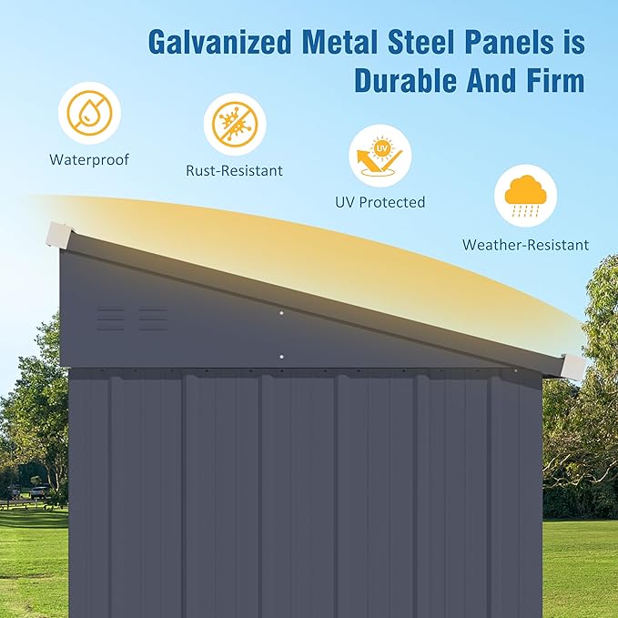 BlueWish 4'x10' Storage Shed, Outdoor Storage Shed with Vents, Galvanized Sloping Roof, Metal Tool Shed Small Shed for Tool Storage, Garbage,Pet House