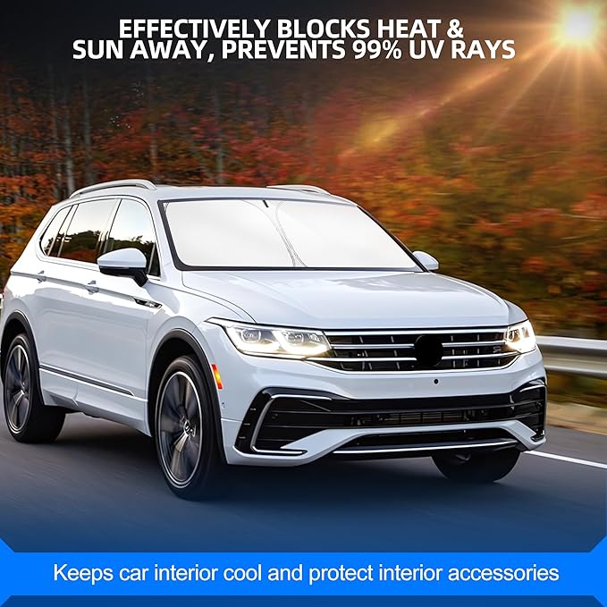Windshield Sun Shade for Volkswagen VW Tiguan 2018-2025 Foldable Sunshade Custom Fit Front Window Car Interior Accessories Protector Blocks UV Rays