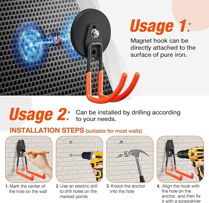 Large Strong Magnetic Hooks For Hanging Heavy Duty, 2PCS 3.5in Neodymium Magnet Storage Utility Hooks, Industrial Magnet Hook, Steel Long Magnetic Holder Hanger Organizer For Garage Garden Power Tools