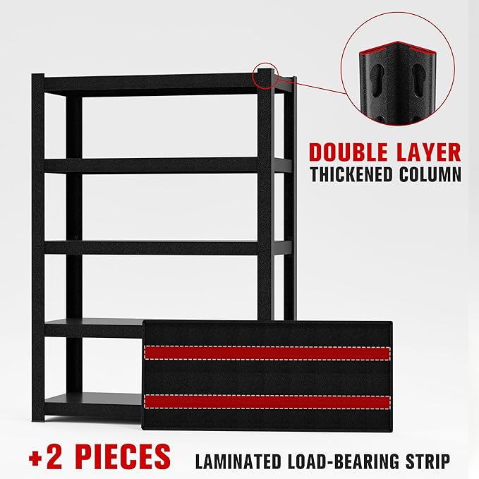 72" Hx47.3 Wx23.6 D 5 Tier Garage Shelving Heavy Duty Garage Storage Shelves 3000 lbs Heavy Duty Shelving Adjustable Matte Black Metal Shelving Industrial Rack (72" Hx47.3 Wx23.6 D)
