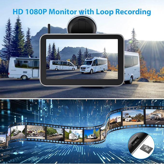 4 Magnetic Solar Wireless Backup Camera HD1080P 7" DVR Monitor, 3Mins No-Wire Installation, 9600mAh Solar Rechargeable Rearview RV Backup Cameras Wireless for Trailer RV Trucks, BL704