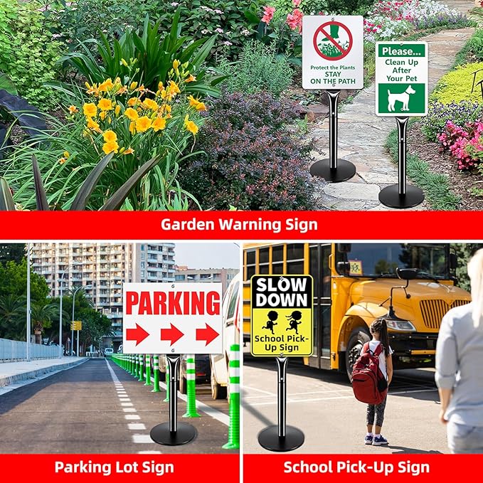 2Pack Heavy Duty Cast Iron Sign Stand - 48" Outdoor Portable Pedestal Post - Display Road Sign, Construction Sign Holder (Black)