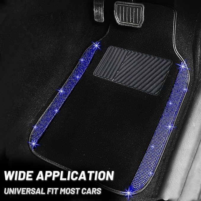 NBTEPEM Blue Bling Car Floor Mats Full Set, Universal Fit Most Cars,SUV, Trucks, 4 pcs Sparkle Glitter Diamond Carpet for Women Girls with Anti-Slip Pad (Blue Diamond)