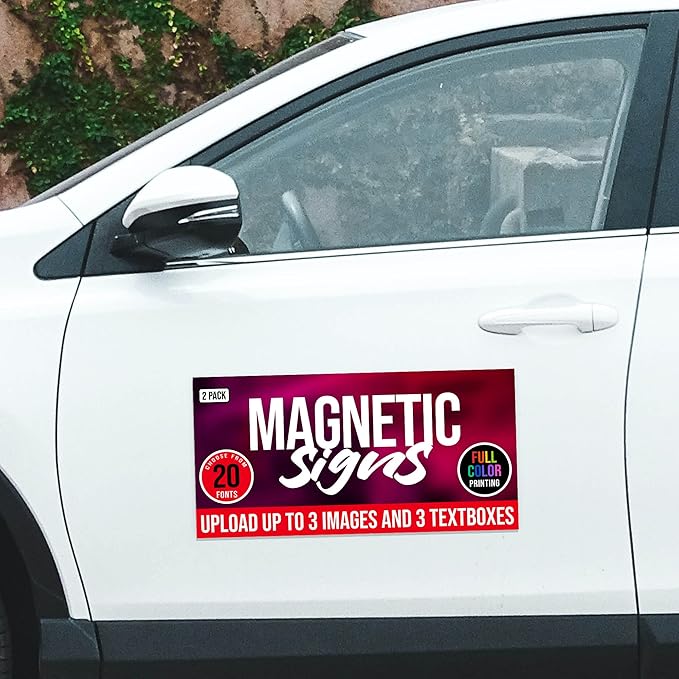 2 Pack, Personalized Magnetic Signs for Vehicles, Custom Car Magnets for Businesses, Customized Full Color Magnetic Truck Signs, 12x24 Car Magnet Signs (Design G)