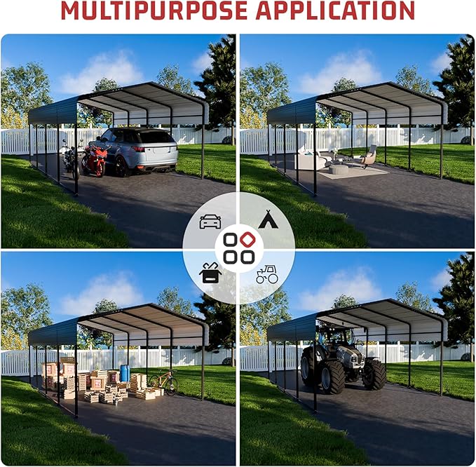 Metal Carport 10 x 15 FT with Heavy Duty Frame & Galvanized Steel Roof, Metal Car Garage, Sturdy Canopy Shelter for Car, Truck, Pickup, SUV, Tractor, and Boat