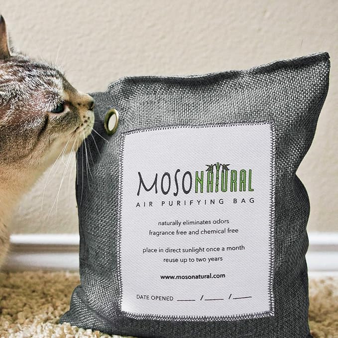 Moso Natural Air Purifying Bag 500g (2 Pack) Premium Bamboo Charcoal Odor Absorber for Home, Bedroom, Kitchen, Basement | Unscented Pet Odor Eliminator | Large Charcoal Deodorizer Bag Covers 250sqft