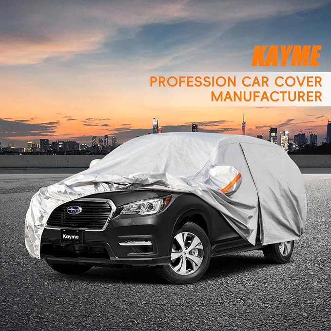 Kayme 6 Layers SUV Car Cover Custom Fit for Subaru Ascent（2018-2025） Waterproof All Weather for Automobiles, Outdoor Full Cover Rain Sun UV Protection.Silver