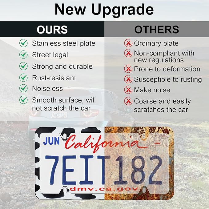LivTee 4 Holes Stainless Steel License Plate Frames, 2 PCS Car Licence Plate Covers, Automotive Exterior Accessories Slim Design with Bolts Washer Caps for US Vehicles, Cow Spot