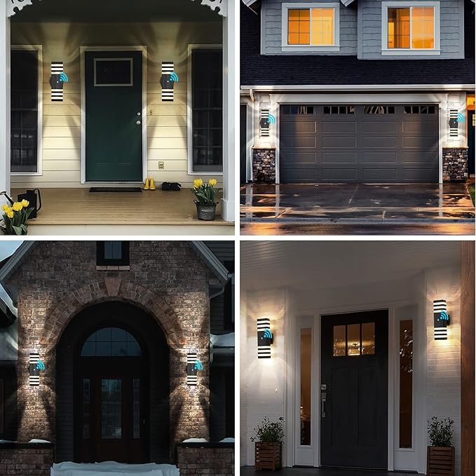 tewei 6 Pack Outdoor Wall Lights Dusk to Dawn Exterior Light Fixture, 3-Layer Black Outdoor Lights for House, IP65 Waterproof Up and Down Outside Porch Lights for Garage Patio, 3000K