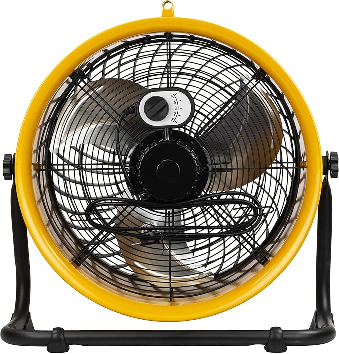 CATERPILLAR 18 inch High Velocity, 3400 CFM, 4 Speed, 360 Degree Metal Heavy Duty Pivioting Drum Air Circulator Fan, Yellow. For Home, Garage, Workshop, & Commerical Use. cETL Certified.