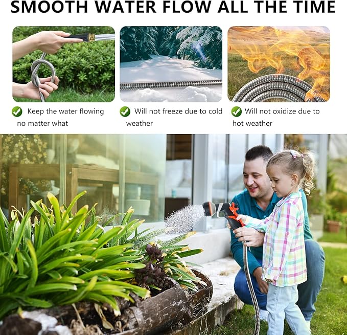Short Garden Hose 3 Ft – Lightweight Leader Hose Extension-304 Stainless Steel Water Hose, Flexible Small Extender Hose for Garden, Outdoor Use (3 FT)