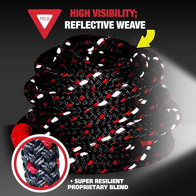 Rock Tamers Kinetic Recovery Rope Kit - Heavy Duty Tow Strap - 3/4" x 30' Kinetic Tow Rope with High-Visibility Reflective Weave - 19,000 lb Break Strength for Vehicle Recovery