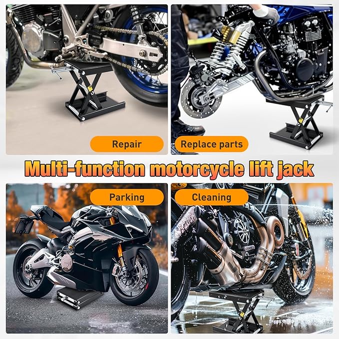 Nilight Motorcycle Lift Jack 1100 LBS Motorcycle Scissor Jack Stand Lift with Wide Deck Crank Handle 3.4"-14.2" Steel Scissor Hoist Garage Repair Lift Table Jacks for Motorcycles ATV Dirt Bike, Black