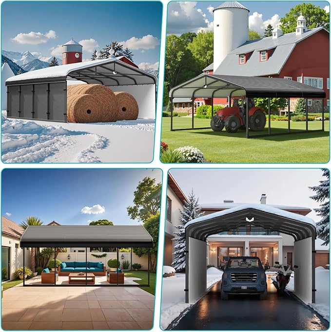 Metal Carport,Car Ports 20x20 Heavy Duty Metal for Snow,Car Tent Garage with Galvanized Metal Roof,Outdoor Two Car Carport All Weather