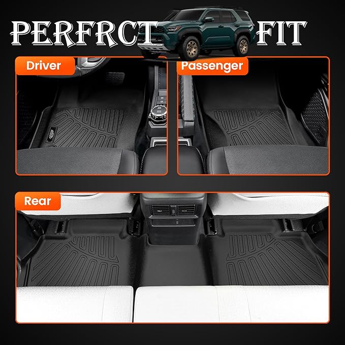 KMF Custom Fit Floor Mats for Toyota 4Runner 2025 (NOT for Hybrid) Accessories, 5 Seats All Weather TPE Waterproof Car Floor Liners - Front & Rear 2 Row, Anti-Slip Deep Grooves 4Runner Car Mats