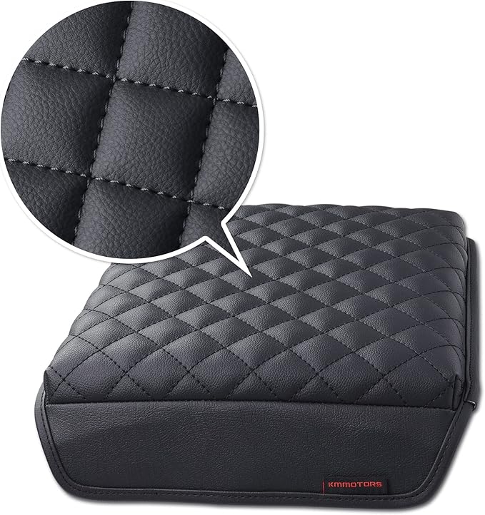 KMMOTORS F150(2021-2023) Center Console Cover with Work Surface, Thick Armrest Cushion, Interior Accessories Car Gadget, Vegan Leather, Armrest Protector (2021~2025, Work Surface Black), F150