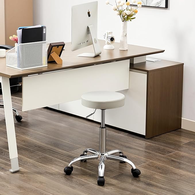 Drafting Stool, Adjustable Office Chair19.5’’-26.6’’, Gray Work Stools with Wheels (Gray)