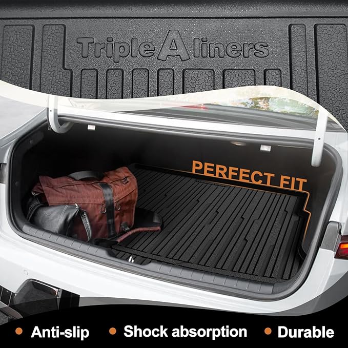 TripleAliners All Weather Trunk Mat Compatible with 2024-2025 KIA K4 Sedan Accessories Cargo Mat Custom Fit TPE Full Coverage Protection Odorless Waterproof Cargo Liner