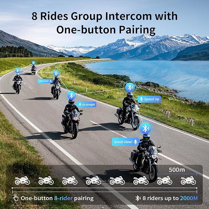 Fodsports Motorcycle Bluetooth Intercom with Music Sharing, M1S Pro 2000m 8 Riders Group Helmet Communication System Headset Universal Interphone (Waterproof/Handsfree/Stereo Music/GPS/2 Pack)