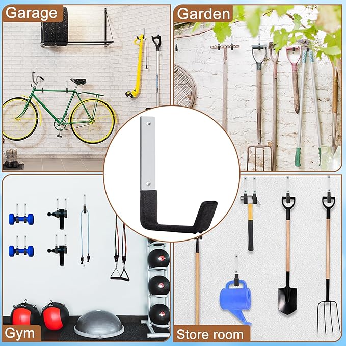 Heavy Duty Utility Hooks, 6 Pack Steel Wall Mounts for Storage, Ladder & Garden Tools (6 Medium)