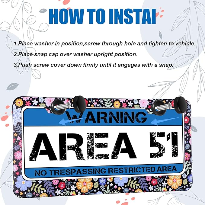 Flower License Plate Frame 2 Pcs Personalized Colorful Floral License Plate Frames with 2 Holes Screws Stainless Steel Car Plates Frame Universal Size: 12.4x6.3in Auto Parts Decoration