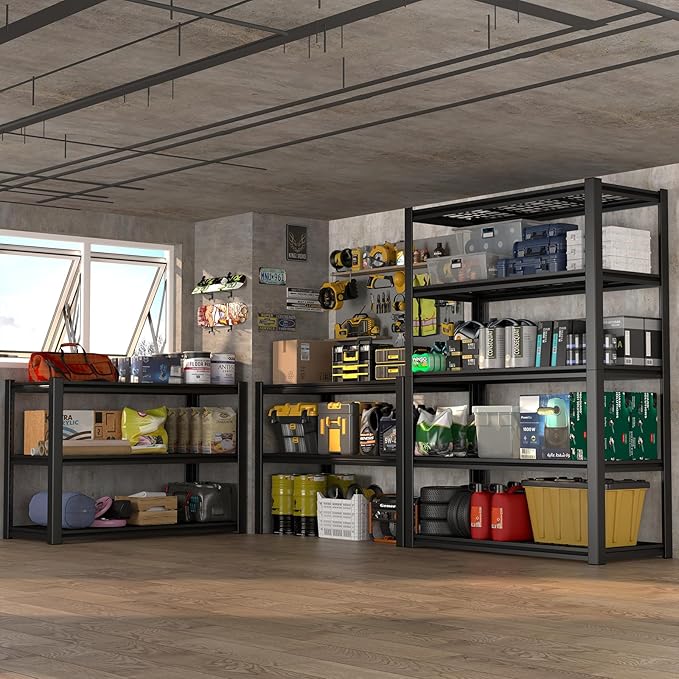 Garage Shelf,Heavy Duty Storage Rack Load 3000lb,5-Tier Metal Garage Shelving for Kitchen,Basement,24" D x 47" W x 84" H