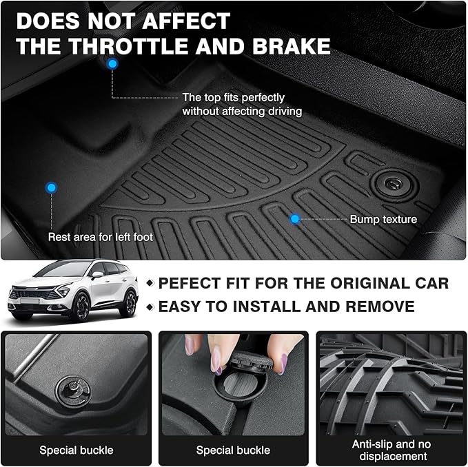 Powerty Floor Mats for 2023-2025 Kia Sportage Hybrid Accessories All Weather Floor Liner 3D TPE 1st & 2nd Row Floor Mat Heavy-Duty Floor Liners