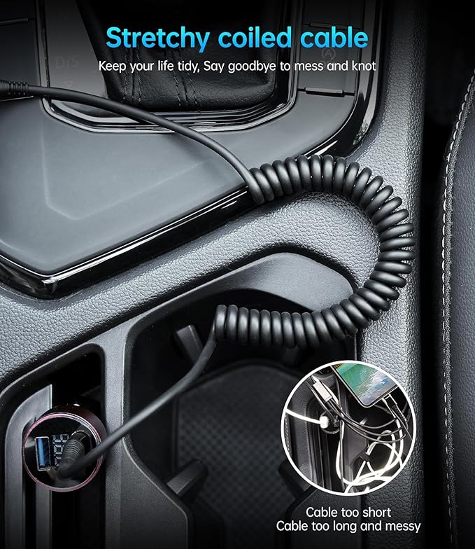 PRAKIE Coiled USB C Cable Fast Charging for Car 3FT/5FT, USB A to USB C Cable, Type C Charge Cord USB-C Charging Cable Compatible with iPhone 16/15/Samsung Galaxy S20 and More USB C Devices-Black