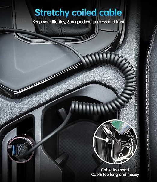 Coiled USB C to C Cable for Car 5FT, USB Type C Charger Cable 100W Short USBC Fast Charging Cable for iPhone 16/15/Pro/Plus/Pro Max/Samsung Galaxy S23, Compatible All Type C Devices-Black 2Pack