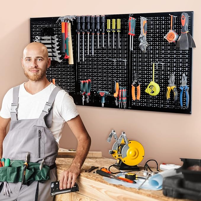 Ultrawall Peg Board Wall Organizer 4 ft. Metal Pegboard Garage Wall Pegboard Tool Storage Kit with Accessories for Garage, 45pcs