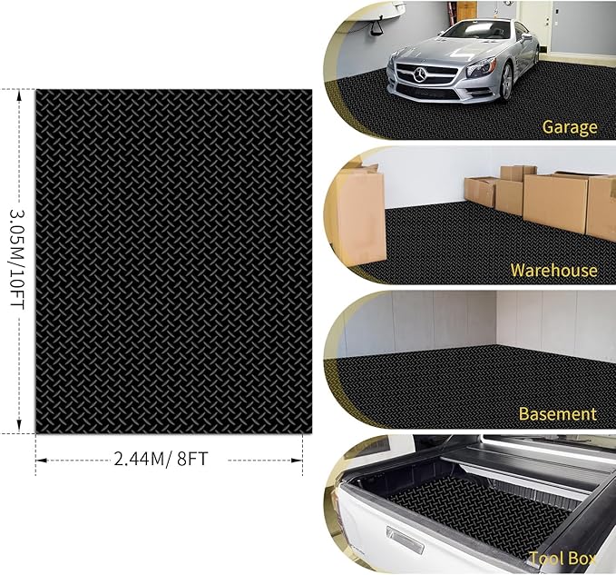 Premium Garage Floor Mat, Commercial Grade Heavy Duty Parking Mat for Garage Floor, Golf Cart Parking, Water/Stain Resistant Floor Runner (Black Diamond, 8 x 10 Feet)